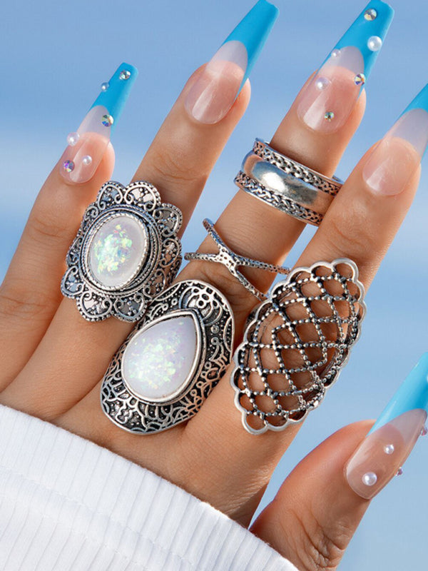 Exaggerated Personality Retro Drip Oil Cross Hollow Wide Brimming Ring Set of 5 Shello's Creative Boutique