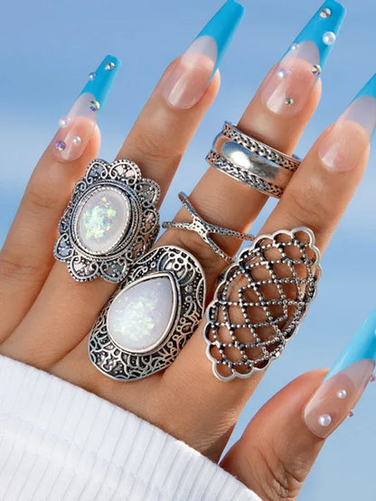 Exaggerated Personality Ring Set - Retro Drip Oil Cross Hollow Wide Brimming Ring Set of 5 - Shello's Creative Boutique