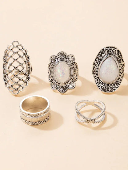 Exaggerated Personality Ring Set - Retro Drip Oil Cross Hollow Wide Brimming Ring Set of 5 - Shello's Creative Boutique