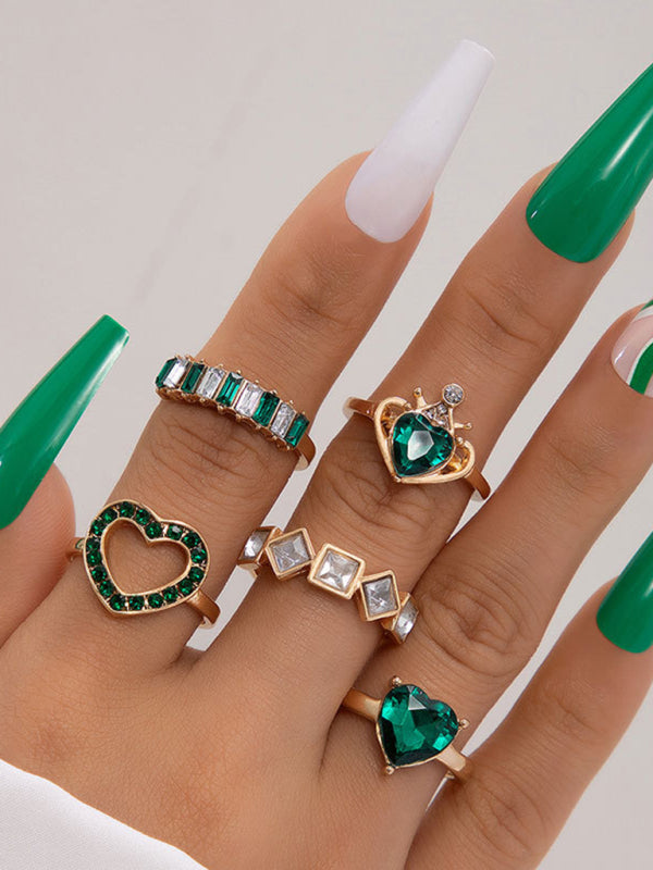 Retro personalized fashion metal diamond love palm ring multi-piece set Shello's Creative Boutique