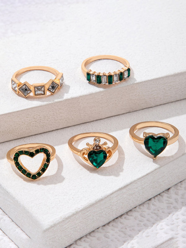 Retro personalized fashion metal diamond love palm ring multi-piece set Shello's Creative Boutique