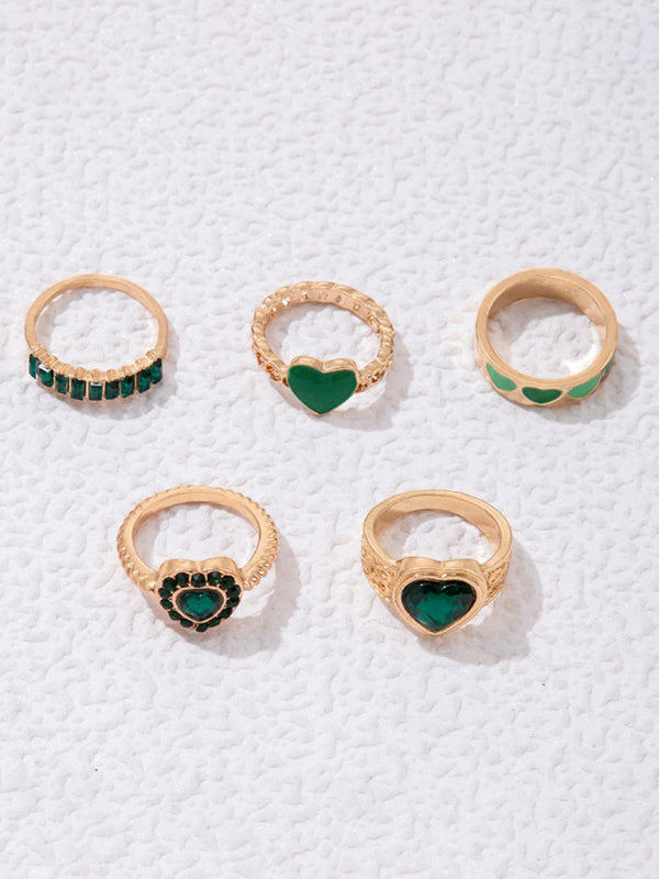 Retro personalized fashion metal diamond love palm ring multi-piece set Shello's Creative Boutique
