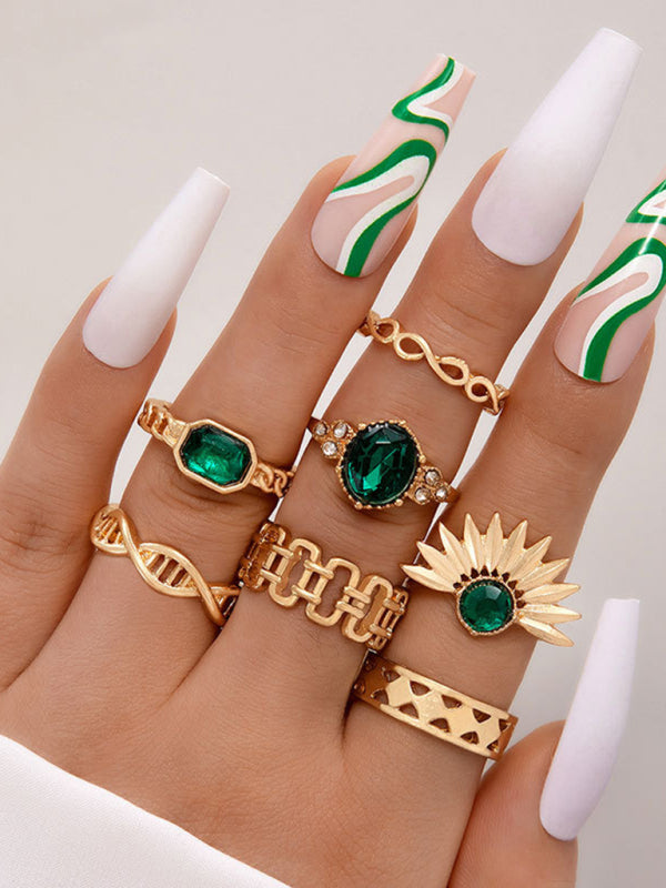 Retro personalized fashion metal diamond love palm ring multi-piece set Shello's Creative Boutique