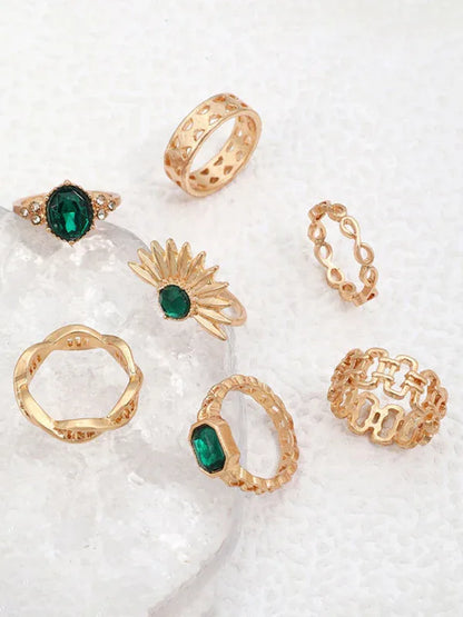 Retro Diamond Love Palm Ring Set - Personalized Fashion Metal Multi-Piece Collection - Shello's Creative Boutique