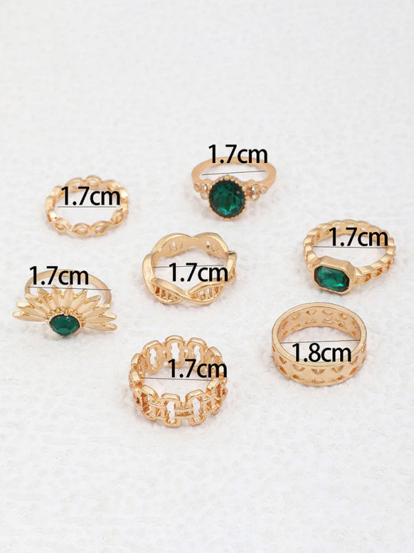 Retro personalized fashion metal diamond love palm ring multi-piece set Shello's Creative Boutique