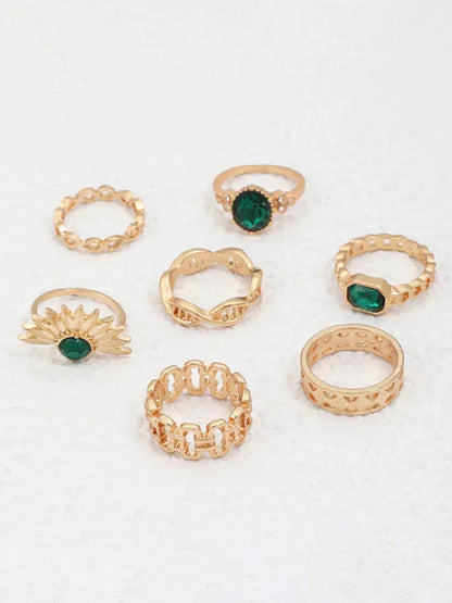 Retro Diamond Love Palm Ring Set - Personalized Fashion Metal Multi-Piece Collection - Shello's Creative Boutique