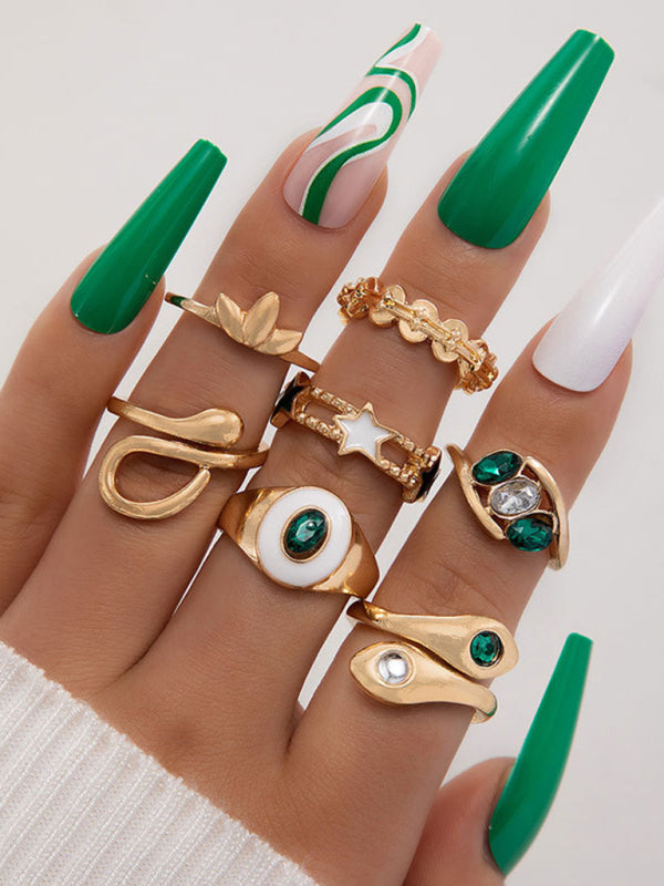 Retro personalized fashion metal diamond love palm ring multi-piece set Shello's Creative Boutique
