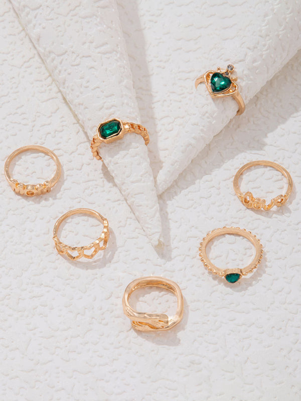 Retro personalized fashion metal diamond love palm ring multi-piece set Shello's Creative Boutique
