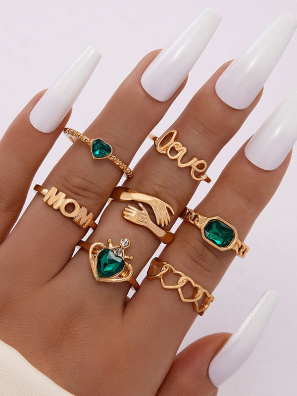 Retro personalized fashion metal diamond love palm ring multi-piece set Shello's Creative Boutique