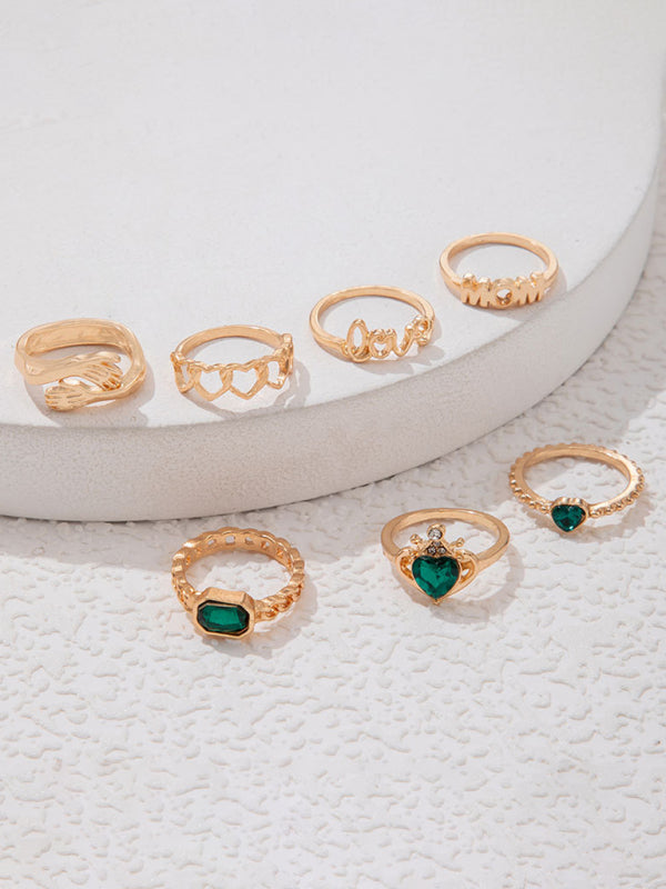 Retro personalized fashion metal diamond love palm ring multi-piece set Shello's Creative Boutique
