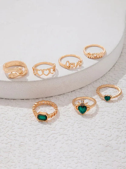 Retro Diamond Love Palm Ring Set - Personalized Fashion Metal Multi-Piece Collection - Shello's Creative Boutique