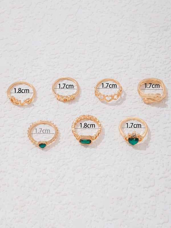 Retro personalized fashion metal diamond love palm ring multi-piece set Shello's Creative Boutique