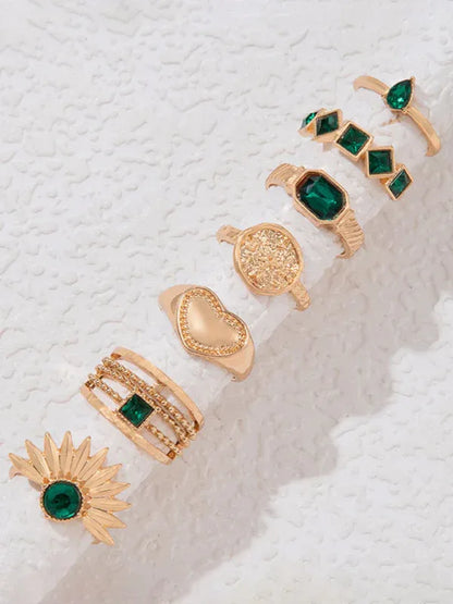 Retro Diamond Love Palm Ring Set - Personalized Fashion Metal Multi-Piece Collection - Shello's Creative Boutique