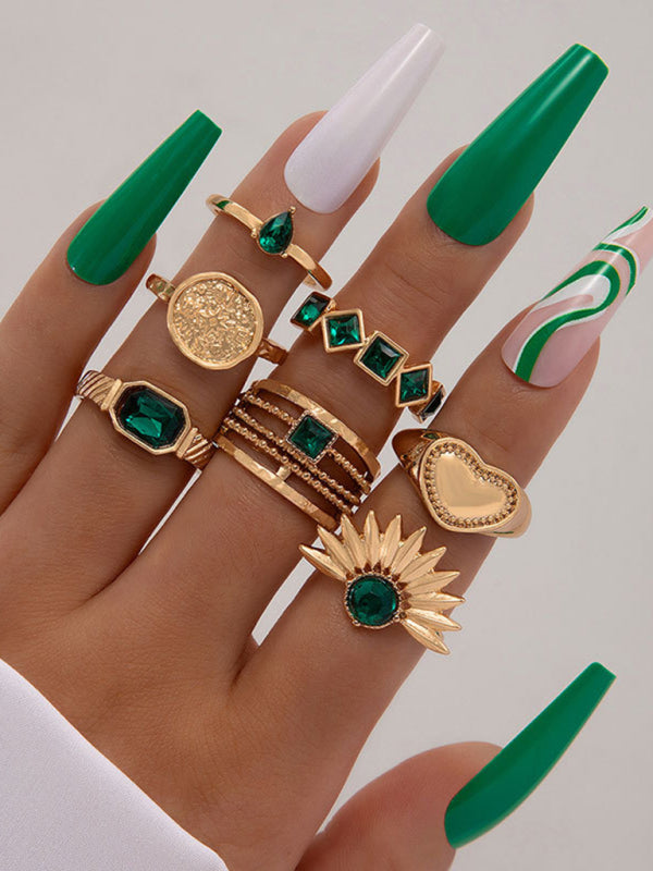 Retro personalized fashion metal diamond love palm ring multi-piece set Shello's Creative Boutique