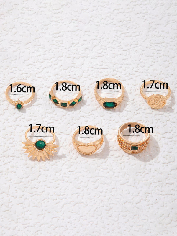 Retro personalized fashion metal diamond love palm ring multi-piece set Shello's Creative Boutique
