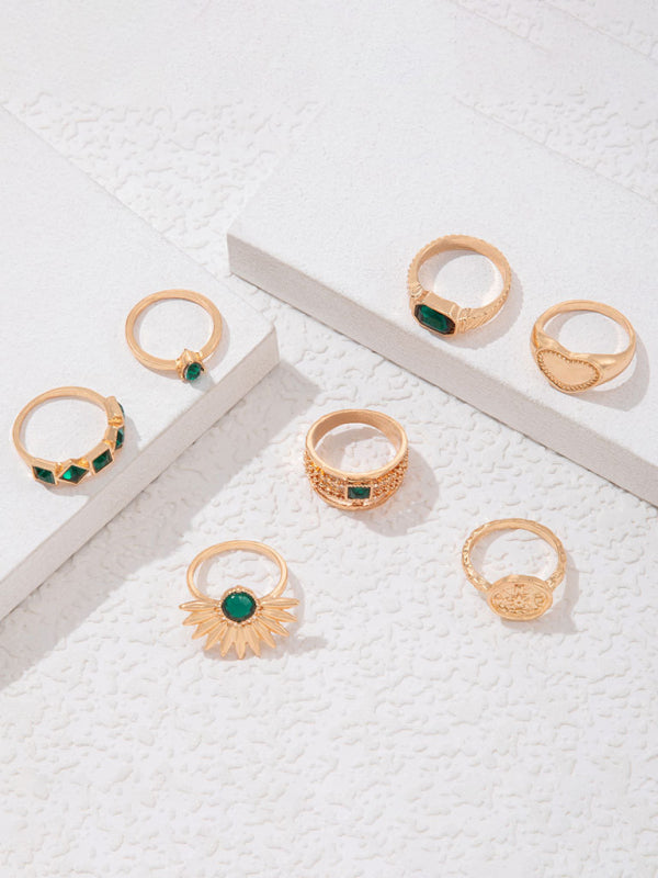 Retro personalized fashion metal diamond love palm ring multi-piece set Shello's Creative Boutique