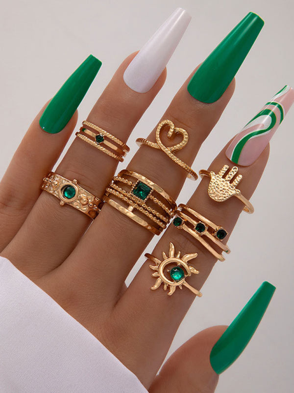 Retro personalized fashion metal diamond love palm ring multi-piece set Shello's Creative Boutique