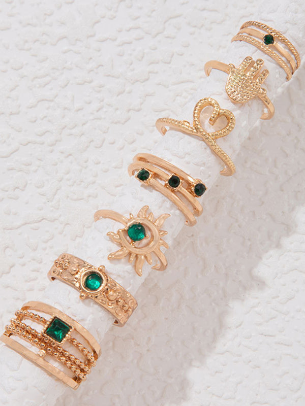 Retro personalized fashion metal diamond love palm ring multi-piece set Shello's Creative Boutique