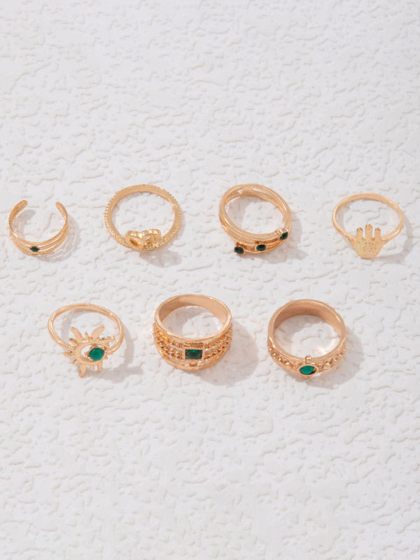Retro personalized fashion metal diamond love palm ring multi-piece set Shello's Creative Boutique