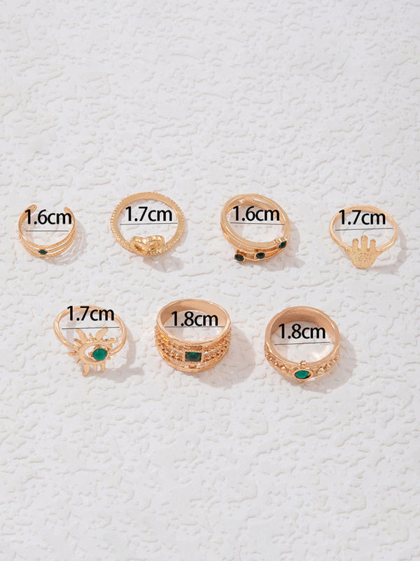 Retro personalized fashion metal diamond love palm ring multi-piece set Shello's Creative Boutique