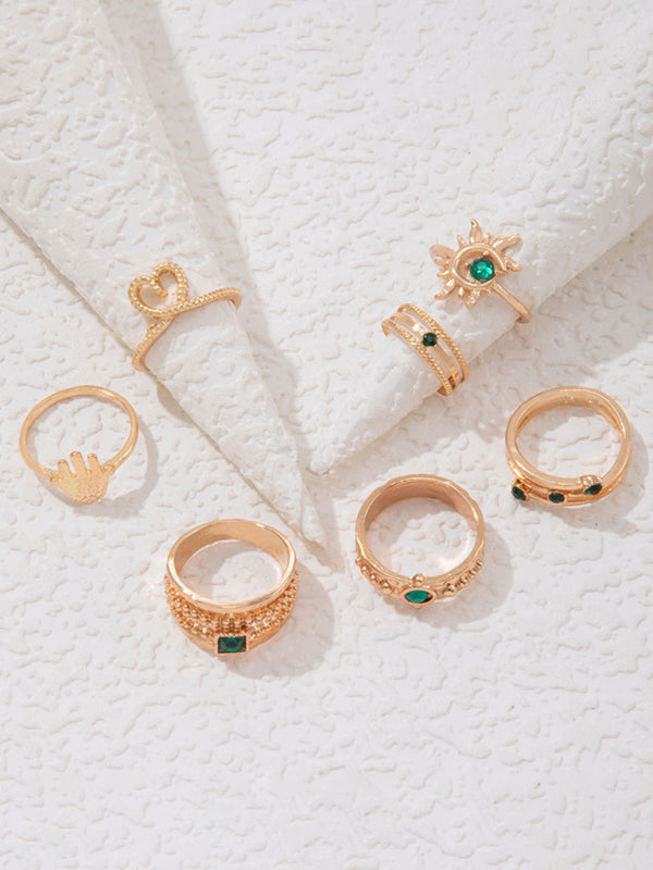 Retro personalized fashion metal diamond love palm ring multi-piece set Shello's Creative Boutique