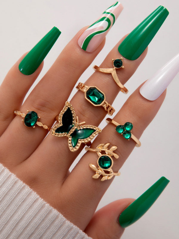 Retro personalized fashion metal diamond love palm ring multi-piece set Shello's Creative Boutique