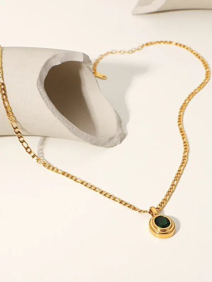 Stainless Steel Cubic Zirconia Necklace Oval Pendant Necklace for Elegant Style - Shello's Creative Boutique