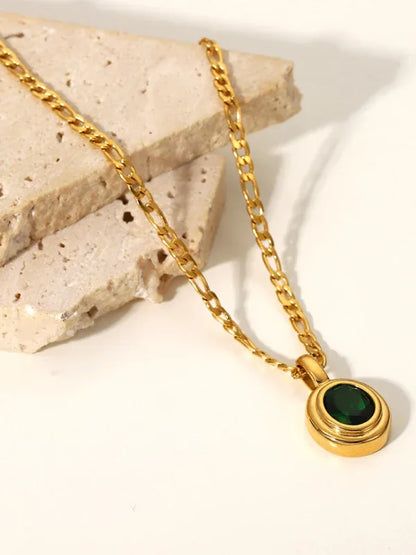 Stainless Steel Cubic Zirconia Necklace Oval Pendant Necklace for Elegant Style - Shello's Creative Boutique