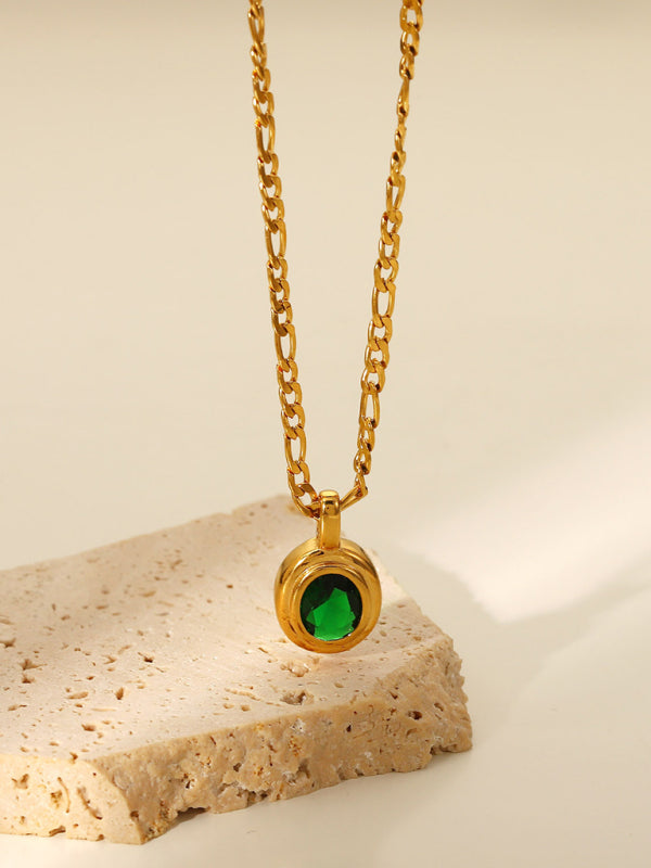 New stainless steel jewelry cubic zirconia oval pendant necklace Shello's Creative Boutique