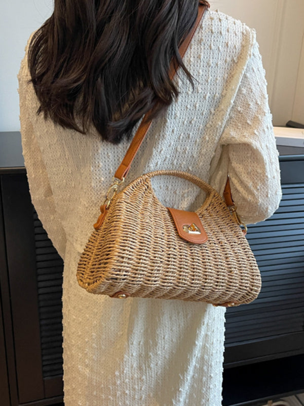 New Mori Fashion Straw Contrasting Color Tote Bag Shello's Creative Boutique