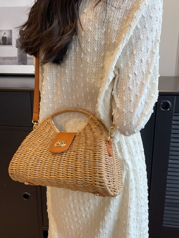 New Mori Fashion Straw Contrasting Color Tote Bag Shello's Creative Boutique