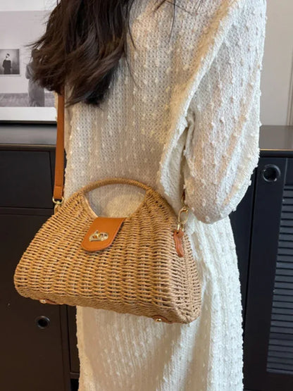 New Mori Fashion Straw Tote Bag with Contrasting Colours - Shello's Creative Boutique
