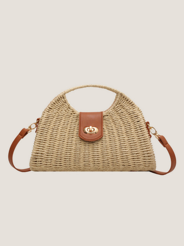 New Mori Fashion Straw Contrasting Color Tote Bag Shello's Creative Boutique