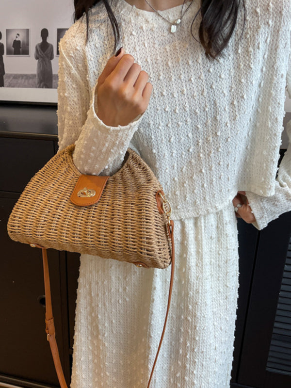New Mori Fashion Straw Contrasting Color Tote Bag Shello's Creative Boutique