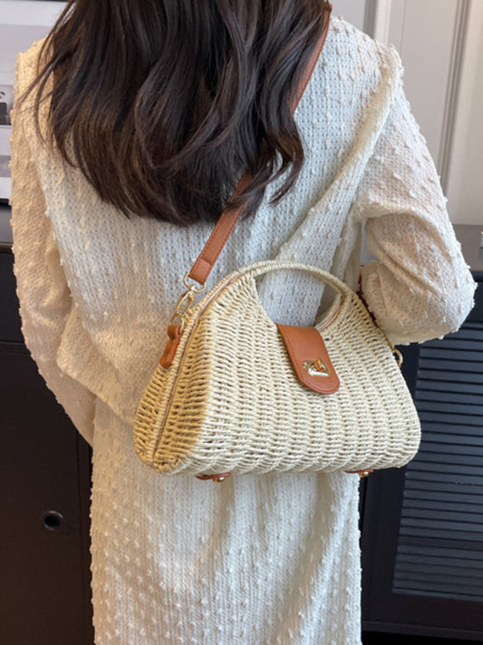 New Mori Fashion Straw Contrasting Color Tote Bag Shello's Creative Boutique