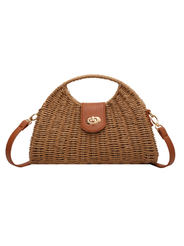 New Mori Fashion Straw Contrasting Color Tote Bag Shello's Creative Boutique