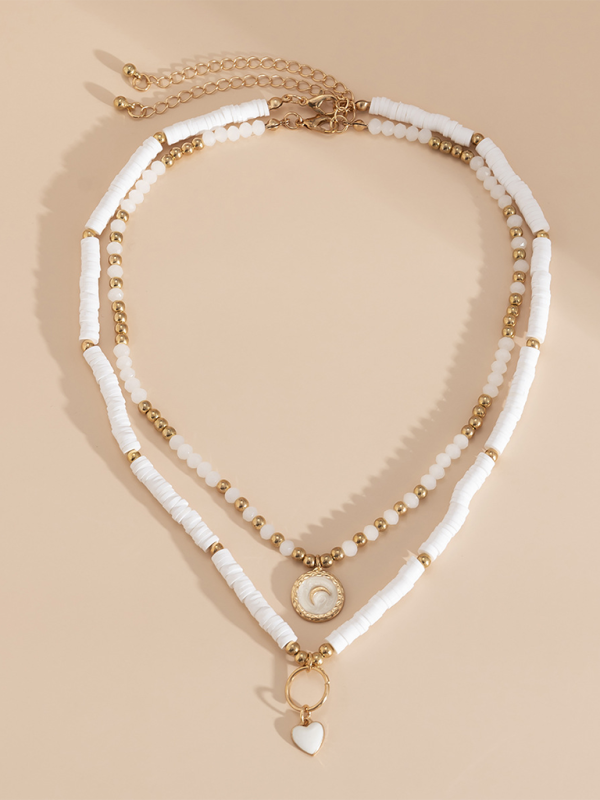 Bohemian retro temperament soft clay necklace, ethnic style simple love crystal necklace