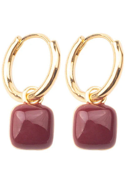 New Style Red Bean Mosquito Coil Earrings - Wine Red Disc Ear Clips without Piercing - Shello's Creative Boutique