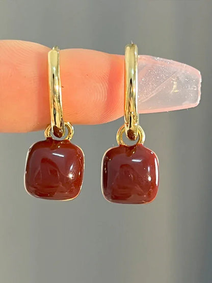 New Style Red Bean Mosquito Coil Earrings - Wine Red Disc Ear Clips without Piercing - Shello's Creative Boutique