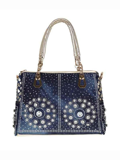 Denim Tote Bag - Versatile Hand-Held and Crossbody Diamond Design for Stylish Carrying - Shello's Creative Boutique