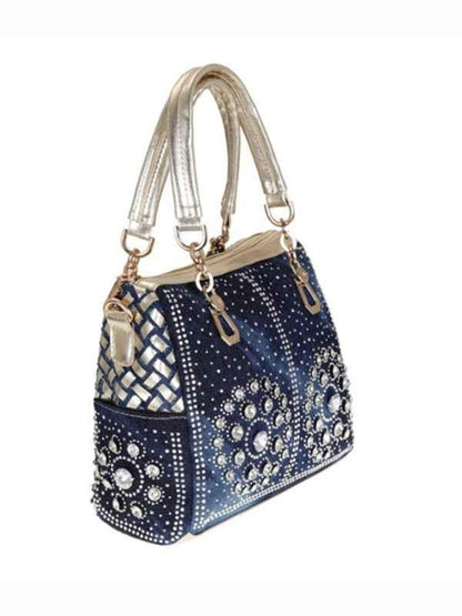 Denim Tote Bag - Versatile Hand-Held and Crossbody Diamond Design for Stylish Carrying - Shello's Creative Boutique