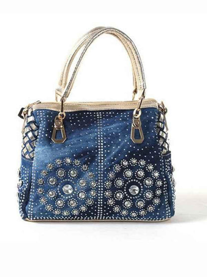 Denim Tote Bag - Versatile Hand-Held and Crossbody Diamond Design for Stylish Carrying - Shello's Creative Boutique