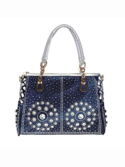 Denim Tote Bag - Versatile Hand-Held and Crossbody Diamond Design for Stylish Carrying - Shello's Creative Boutique