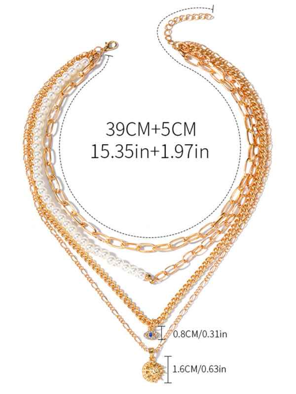 New gold-plated pearl eye multi-layer necklace