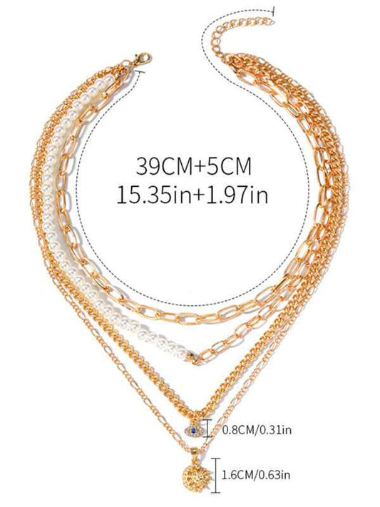 New gold-plated pearl eye multi-layer necklace