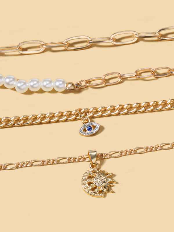 New gold-plated pearl eye multi-layer necklace