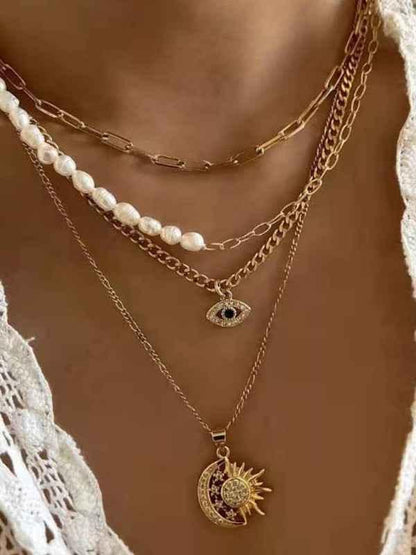 New gold-plated pearl eye multi-layer necklace - Shello's Creative Boutique