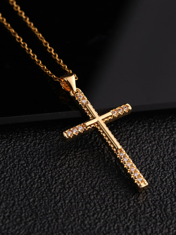 Fashionable and personalized hip-hop electroplated micropaved zirconia cross pendant necklace