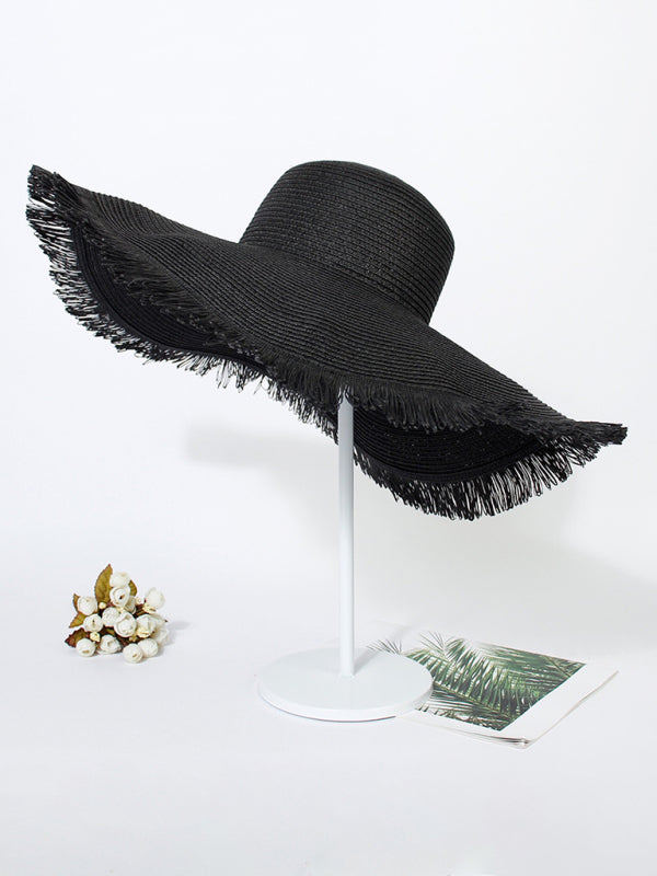 Outdoor large brim beach hat braided fur-brimmed straw hat bohemian style beach hat Shello Creative Boutique