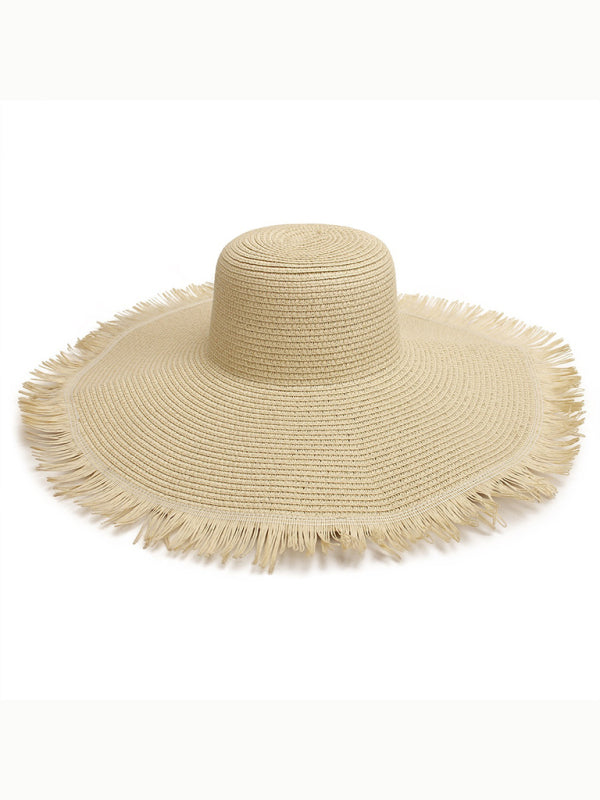 Outdoor large brim beach hat braided fur-brimmed straw hat bohemian style beach hat Shello Creative Boutique